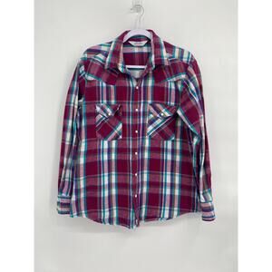 Dakota Button Up Shirt Men's Large Red Plaid Flannel Western Pearl Snap READ L